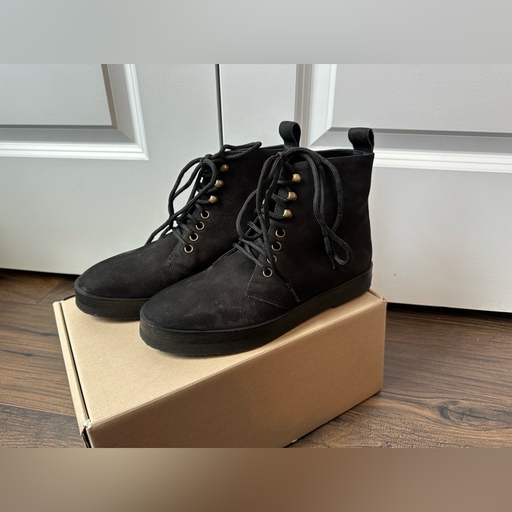 Jenni Kayne Canyon Lace Up Oiled Leather Boots Black Size 37 NEW